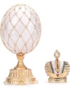 RRP £21.99 Qifu Hand Painted White Faberge Egg Hinged Jewellery Trinket Box with Crown Gift Set