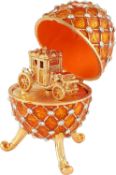 RRP £20.99 QIFU Vintage White Imperial Faberge Egg Style Collectible with Mini Royal Carriage
