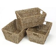 RRP £24.99 Woodluv Seagrass Storage Shelf Basket with Insert Handles Set of 3
