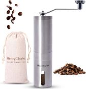 RRP £22.99 Henry Charles Manual Coffee Grinder with Adjustable Bean Grind Size & Travel Bag