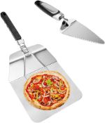 RRP £20.99 Fangze 10x12" Stainless Steel Pizza Peel Folding Handle Shovel Paddle And Cutter Set