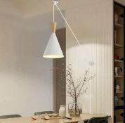 RRP £35.99 Sunllok White Wood Adjustable Height Pendant Wall Light Modern Industrial Lamp