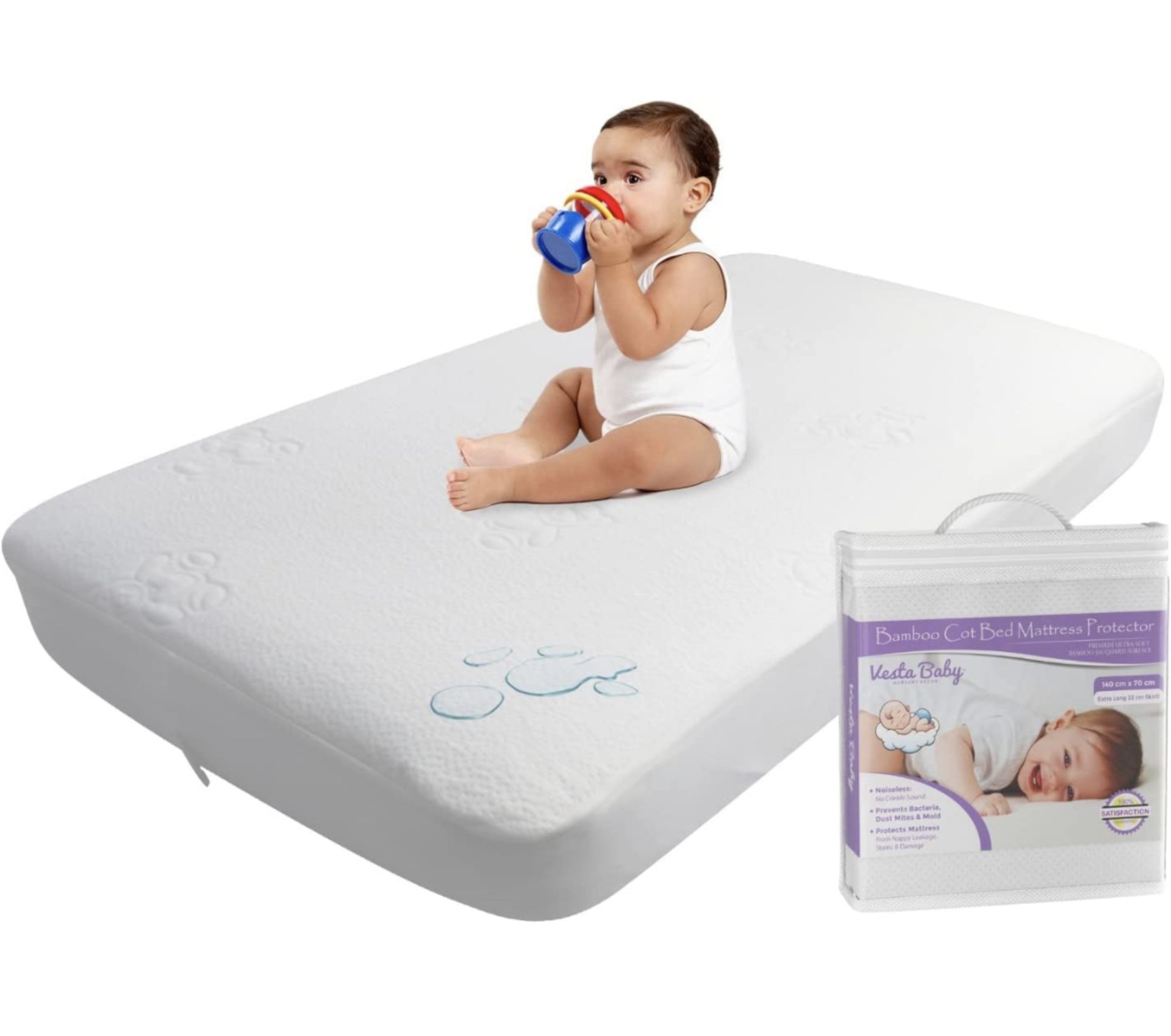 RRP £28.99 Vesta Baby Premium Cot Mattress Protector 70 x 140 cm Noiseless Waterproof Pad