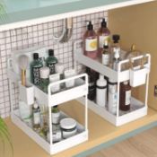 RRP £23.99 Ronlap 2 Tier Kitchen Cupboard Organizer Set, Storage Shelf, 2-Pack Under Sink Storage