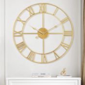 RRP £33.99 Maxstar Modern Roman Numerals Large Wall Clock Round Metal Silent Wall Clock