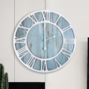 Wall Clock Large Round Garden Clock, Retro Style Coastal Blue Natural Silent No Ticking RRP £29.99