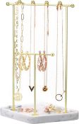 RRP £21.99 Emibele Jewelry Organizer Stand, 2 Tier Jewelry Holder Rhombic Resin Tray, Gold