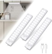 RRP £23.99 Tailcas Under Cabinet Lights 3-Pack USB Rechargeable LED Motion Sensor Night Lights