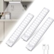 RRP £23.99 Tailcas Under Cabinet Lights 3-Pack USB Rechargeable LED Motion Sensor Night Lights