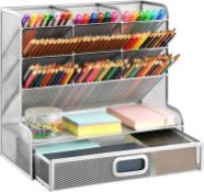 RRP £24.99 Marbrasse Mesh Desk Organizer, Multi-Functional Pen Desktop Stationary Organizer