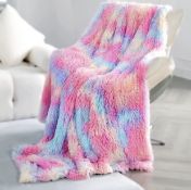 RRP £33.99 KANKAEU Fluffy Blanket Unicorn Rainbow 130x160cm, Ultra Warm Soft Faux Fur Throw