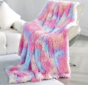 RRP £33.99 KANKAEU Fluffy Blanket Unicorn Rainbow 130x160cm, Ultra Warm Soft Faux Fur Throw