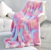 RRP £33.99 KANKAEU Fluffy Blanket Unicorn Rainbow 130x160cm, Ultra Warm Soft Faux Fur Throw