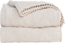 RRP £26.99 Knitted Throw Blanket 100% Cotton Home Blanket,51x70 Inch Soft Cozy Lightweight