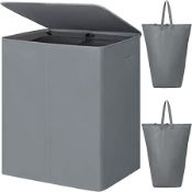 RRP £31.99 Chrislley 154L Double Laundry Basket with Lid Laundry Bag Large Collapsible 2 Dividers
