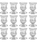 RRP £22.99 Belle Vous Tapered Candlestick Holder Set 12-Pack Crystal Clear Glass