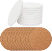 RRP £17.99 Belle Vous Round White Ceramic Coasters (12 Pack) Unglazed Tiles & Cork Backing Pads