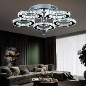 RRP £95.99 Modern Crystal Chandelier, Led Ceiling Light Stainless Steel 5 Rings Cool White