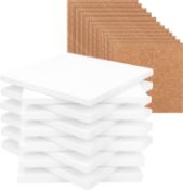RRP £18.99 Belle Vous Round White Ceramic Coasters (12 Pack) Unglazed Tiles & Cork Backing Pads
