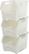 RRP £24.99 Nesmilers 3 Tiers White Stackable Basket, Plastic Kitchen Stacking Baskets