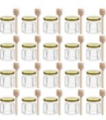 RRP £18.99 Belle Vous 1.4oz 20-Pack Hexagonal Glass Honey Jars