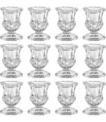 RRP £22.99 Belle Vous Tapered Candlestick Holder Set 12-Pack Crystal Clear Glass