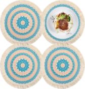 RRP £22.99 VINILITE Boho Round Placemats Set of 4, Woven Placemats with Tassels Heat Resistant