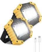 RRP £26.99 tuare LED USB Rechargeable Work Lights 30W 2000LM Floodlights, 2-Pack