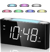 RRP £29.99 Alarm Clock Loud with 2 USB Charge Ports, 7 Light Colours Mains Powered 7" LED Display