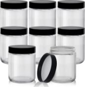 RRP £21.99 Belle Vous Clear Round Glass Storage Jars with Black Plastic Lids (8 Pack) - 240ml