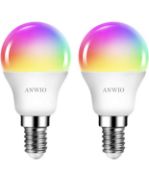 RRP £21.99 Anwio E14 Smart WiFi LED Bulbs G45 Screw, Works with Alexa and Google, 2-Pack