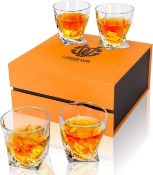 RRP £25.99 Calliva Von Crystal Glasses Setof 4, Old Fashioned Crystal Tumbler in Gift Box