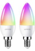RRP £16.99 Anwio E14 Smart WiFi Candle LED Bulbs G45 Screw, Works with Alexa and Google, 2-Pack