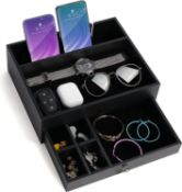 RRP £28.99 BELLE VOUS Black 7 Compartment Valet Dresser/Nightstand Organiser Tray with Drawer
