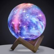 Moon Lamp Kids Galaxy Lamp LED 3D Star Moon Light with Wood Stand, Remote & Touch Control