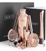 RRP £29.99 Beautify BTFY Rose Gold Cocktail Shaker Set Copper Stainless Steel in Gift Box