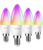 RRP £25.99 Anwio C37 Smart WiFi LED Candle Bulb Colour RGB, Alexa and Google, 4-PACK
