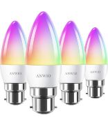 RRP £27.99 Anwio Bayonet Cap B22 Smart WiFi LED Candle Bulb Colour RGB, Alexa and Google, 4-PACK