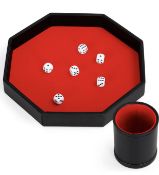 RRP £24.99 Belle Vous Black PU Leather and Red Velvet Octagon Rolling Dice Tray with Cup & Dice