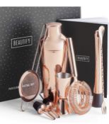 RRP £29.99 Beautify BTFY Rose Gold Cocktail Shaker Set Copper Stainless Steel in Gift Box