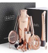 RRP £29.99 Beautify BTFY Rose Gold Cocktail Shaker Set Copper Stainless Steel in Gift Box