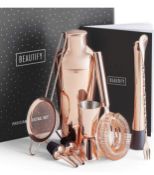 RRP £29.99 Beautify BTFY Rose Gold Cocktail Shaker Set Copper Stainless Steel in Gift Box