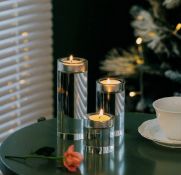 RRP £24.99 Sziqiqi Tealight Candle Holders Set of 3 Heavy Crystal Glass Centrepieces Candleholders