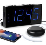 RRP £21.99 Loud Alarm Clock with Bed Shaker, Large Digital Display with USB Port