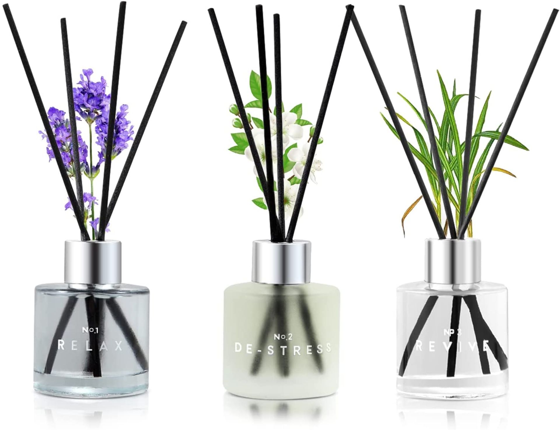 RRP £23.99 Set of 3 Fragrance Reed Diffusers, 50ml Aromatherapy Set with 12 Black Fiber Sticks