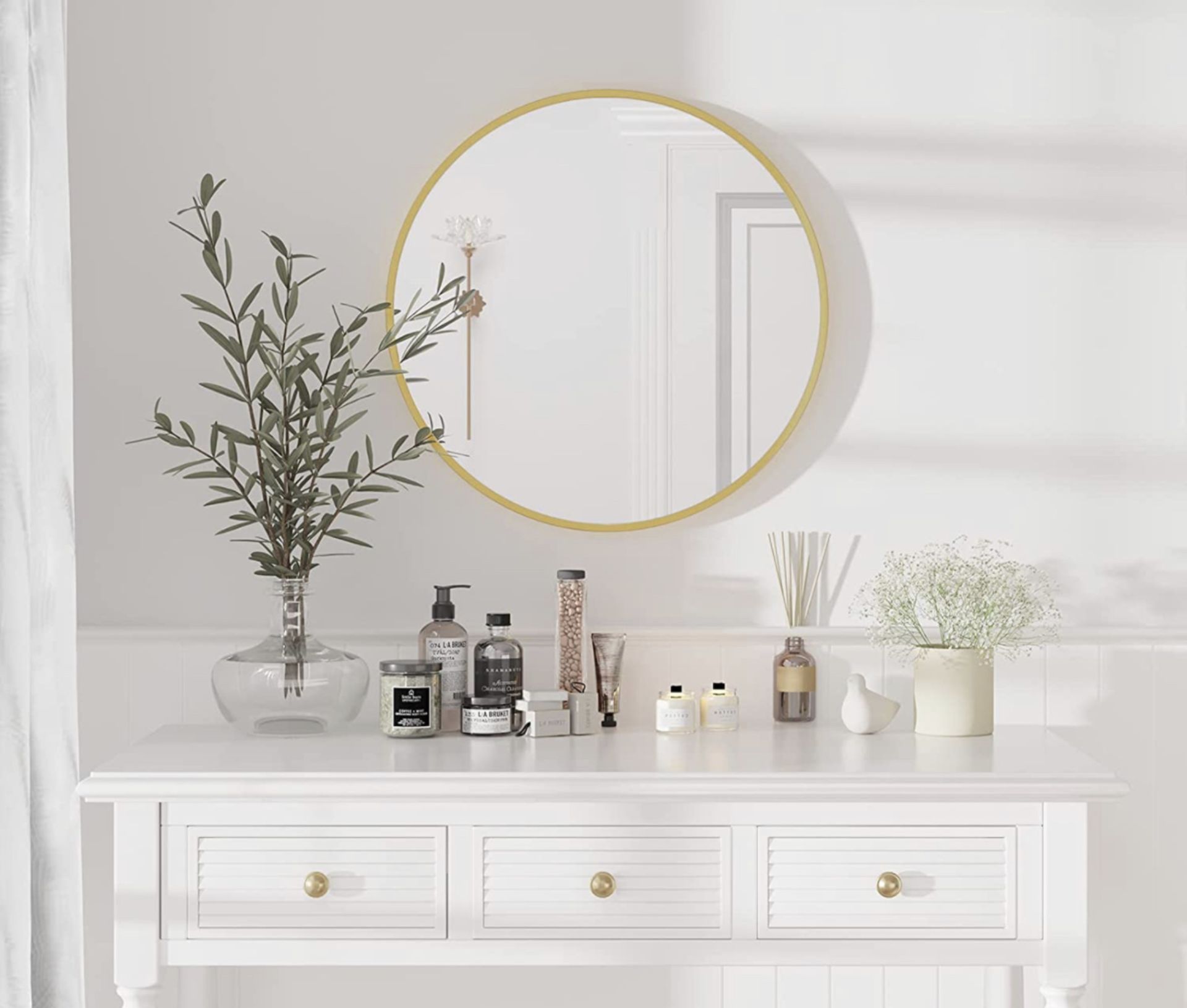 RRP £36.99 Dripex 40cm Round Mirror Wall Hanging Decorative Vanity Mirror, Gold