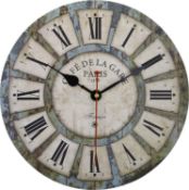 VIVILINEN 12inch Wall Clock Vintage Wood Mute Wall Clock Non-ticking Clock Retro
