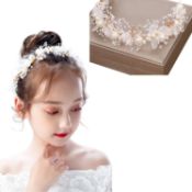 RRP £78 Set of 6 x BONYCUST Wedding Hair Piece Pearl Headband Bridal, White and Gold