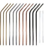 RRP £26 Set of 2 x Youngever 12 + 2Pcs Reusable Stainless Steel Straws, 4 Colours