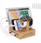 RRP £32.99 Yisen Handy Wood Bamboo Multi Device Smartphone Charging Station